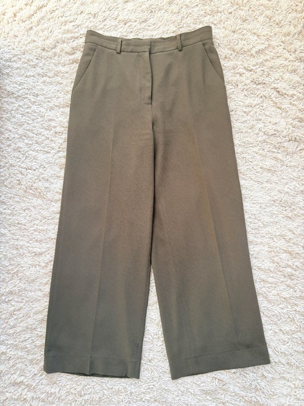 The Fold London Wide Leg Lined Dress Pants Olive Brown Uk 12 Us 8